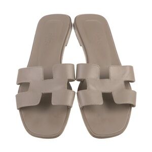 Authentic Hermes Taupe Slide Sandals